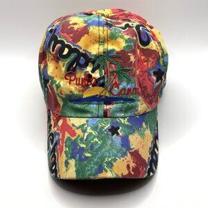 Vintage Punta Cana Snapback Floral Hat Bright Hawaiian Print with Palm Trees